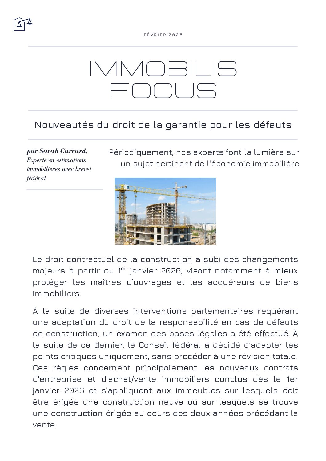  Nouveautés du droit de la garantie pour les défauts